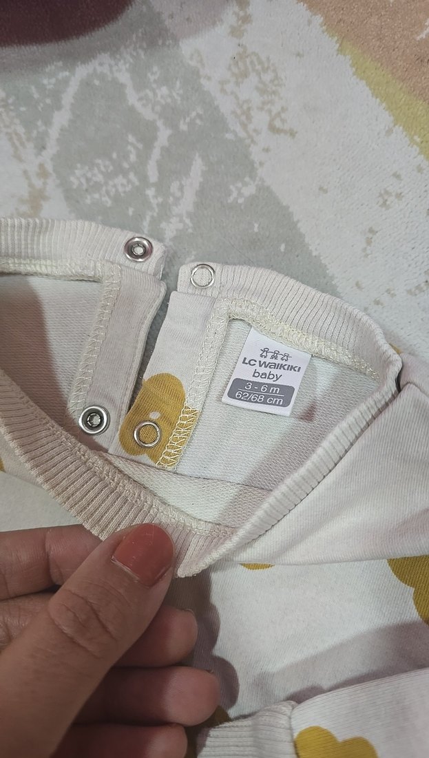 Uzun Kollu krem Bebek Takımı Çiçek Desenli - Görsel 3