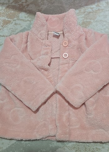 6-9 Ay Beden pembe Renk Düğmeli Pembe Kız Çocuk Polar Ceket