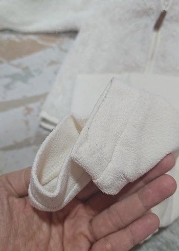 9 Ay Beden beyaz Renk Beyaz Kapüşonlu Bebek Takımı, Uzun Kollu