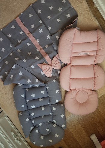 Yıldız Desenli Gri Bebek puset seti - Görsel 2