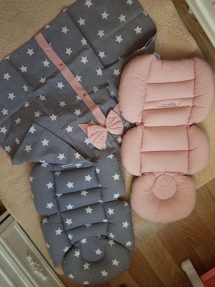 Yıldız Desenli Gri Bebek puset seti - Görsel 2