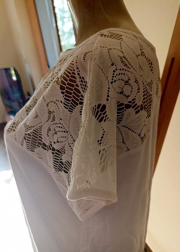 Dantel Detaylı Beyaz Kadın Bluz - Görsel 5