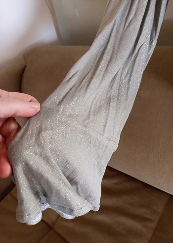 Gri simli uzun Kollu Dökümlü Kadın Hırka - Görsel 5