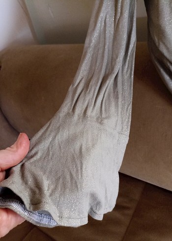 Gri simli uzun Kollu Dökümlü Kadın Hırka - Görsel 4