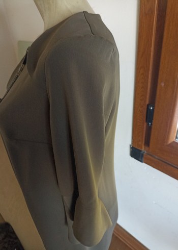 Gri Uzun V Yakalı Drapeli Kadın Elbise - Görsel 2