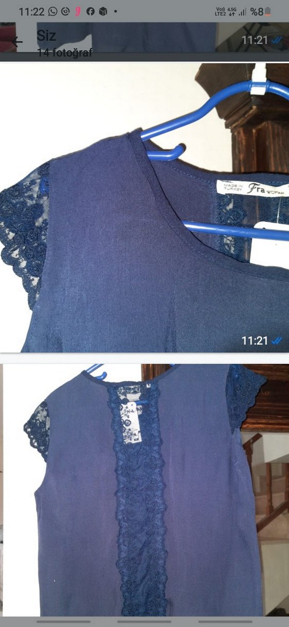 Mavi Dantel Detaylı Kısa Kollu Bluz - Görsel 2