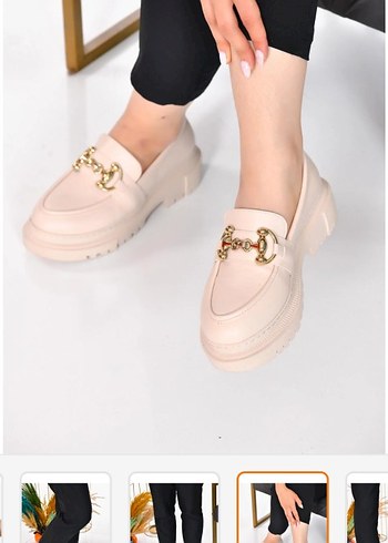 37 Beden camel Renk Bej Platform Topuklu Tokalı Kadın Loafer