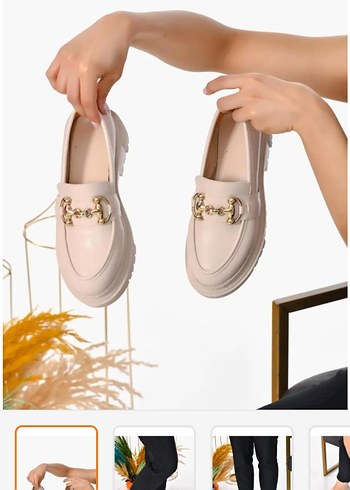 Diğer Bej Platform Topuklu Tokalı Kadın Loafer