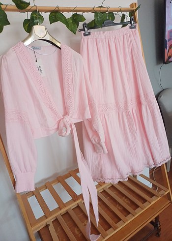 Pembe Nakışlı Bohem Mini Kadın Takımı