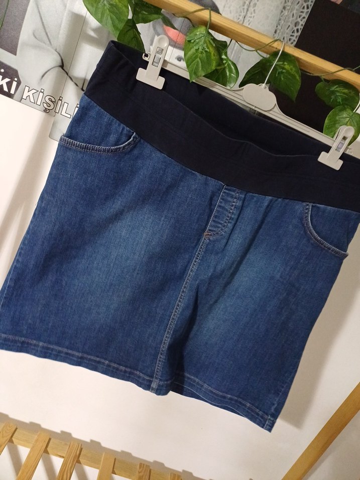 Beli Lastikli Koyu Mavi Hamile Mini Kot etek - Görsel 2