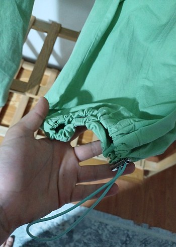 42 Beden Kadın Loose Fit Midi Keten Yeşil Pantolon