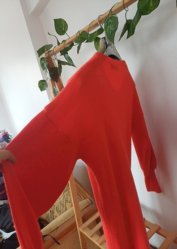 Kadın Kırmızı Uzun Kollu Triko Elbise tunik - Görsel 6