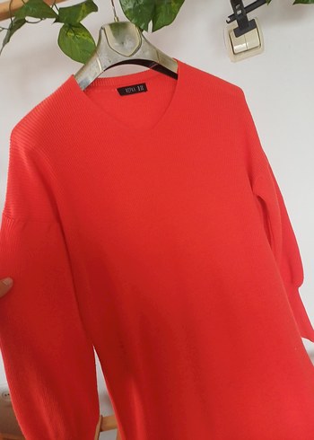 Kadın Kırmızı Uzun Kollu Triko Elbise tunik - Görsel 4