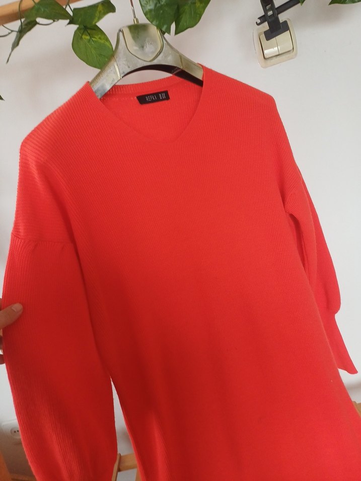 Kadın Kırmızı Uzun Kollu Triko Elbise tunik - Görsel 4