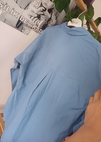 l Beden mavi Renk Mavi Keten Kadın Gömlek
