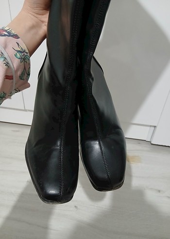 Siyah Suni Deri bershka çizme - Görsel 4