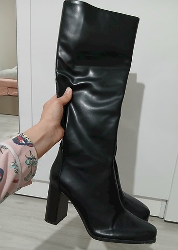 Siyah Suni Deri bershka çizme - Görsel 5