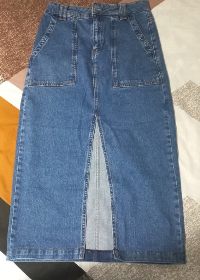 Koton Yırtmaç Detaylı Cepli Midi Kot Etek - Görsel 2