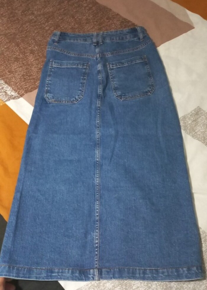 Koton Yırtmaç Detaylı Cepli Midi Kot Etek - Görsel 3