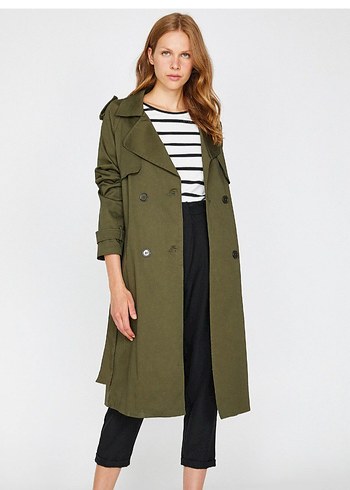 Koton Haki Uzun Beli Kemerli Trençkot - Görsel 2