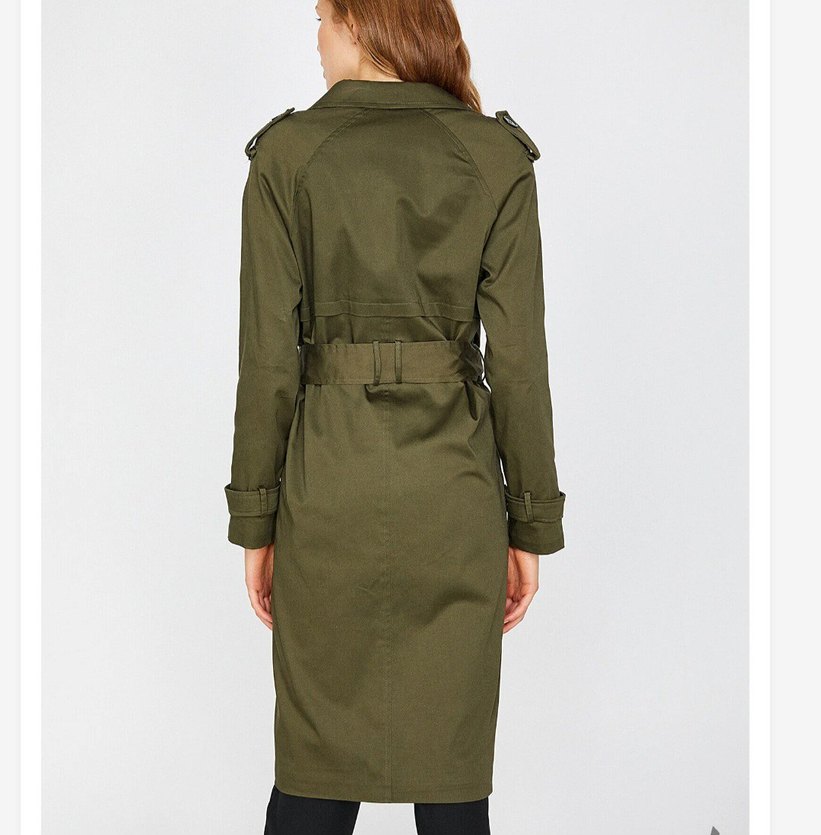 Koton Haki Uzun Beli Kemerli Trençkot - Görsel 3
