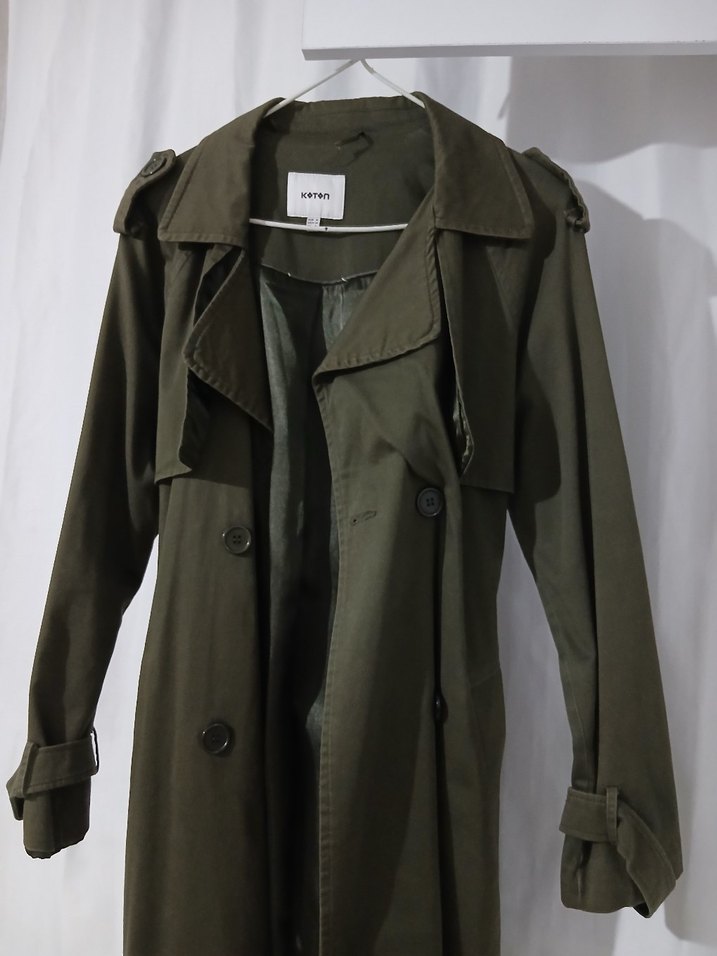 Koton Haki Uzun Beli Kemerli Trençkot - Görsel 4