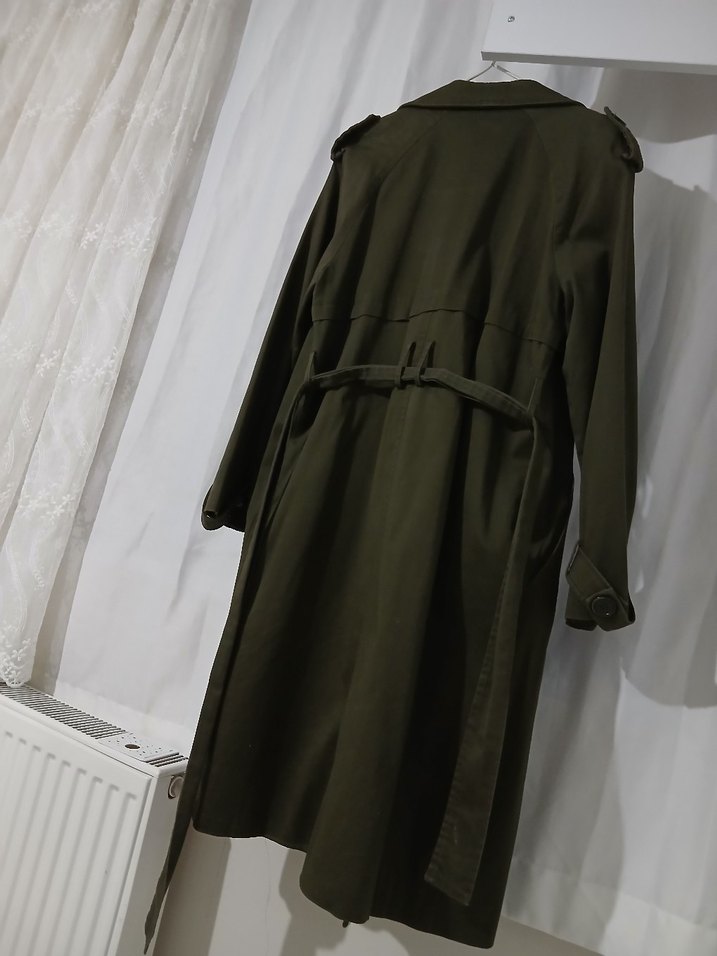Koton Haki Uzun Beli Kemerli Trençkot - Görsel 5