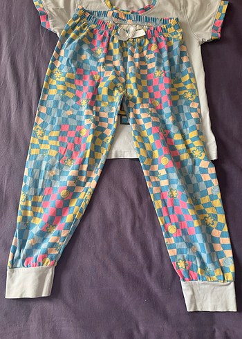 24-36 Ay Beden gri Renk Kız Çocuk Renkli Batik Desenli Kısa Kollu Pijama