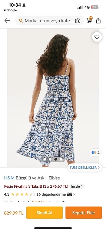 H&M Büzgülü askılı elbise