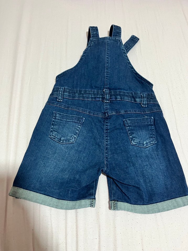 Kız Çocuk Mavi Düğmeli Denim Tulum - Görsel 2