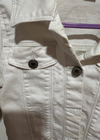 Kız Çocuk Beyaz Düğmeli Kot Ceket - Görsel 2