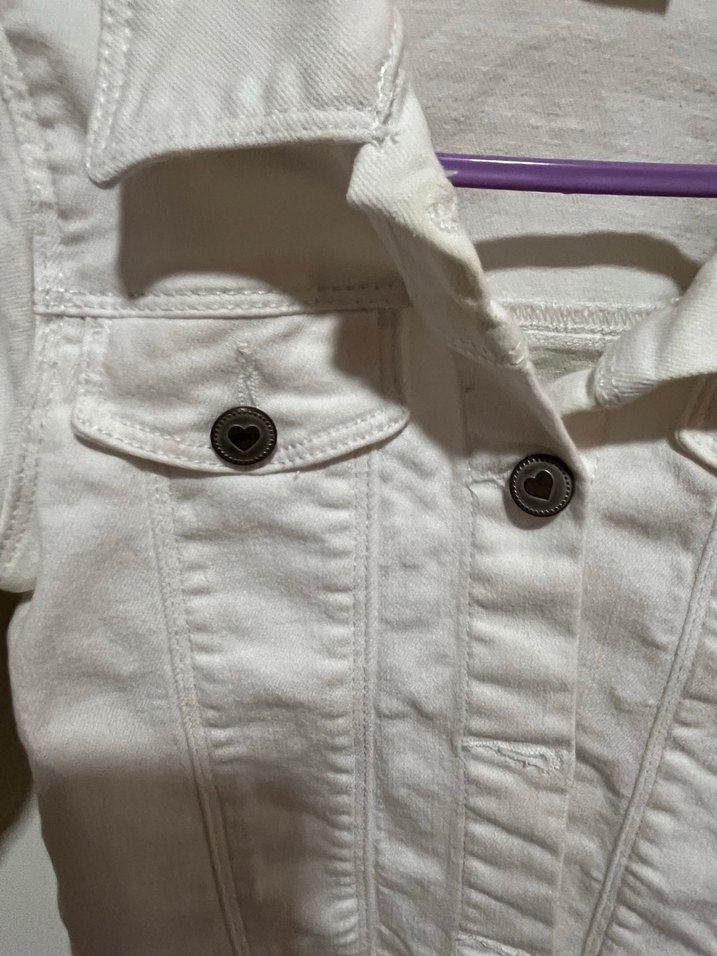 Kız Çocuk Beyaz Düğmeli Kot Ceket - Görsel 2