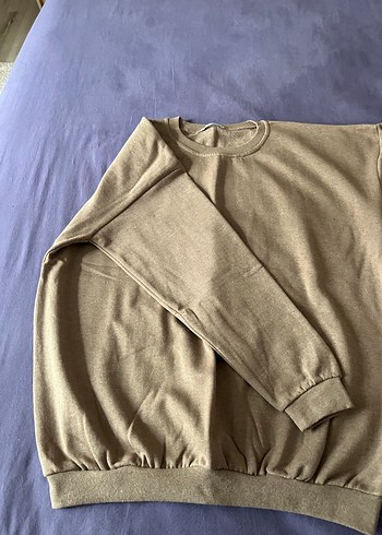 Bej Kadın Sweatshirt, Bisiklet Yaka, Salaş Kesim - Görsel 3