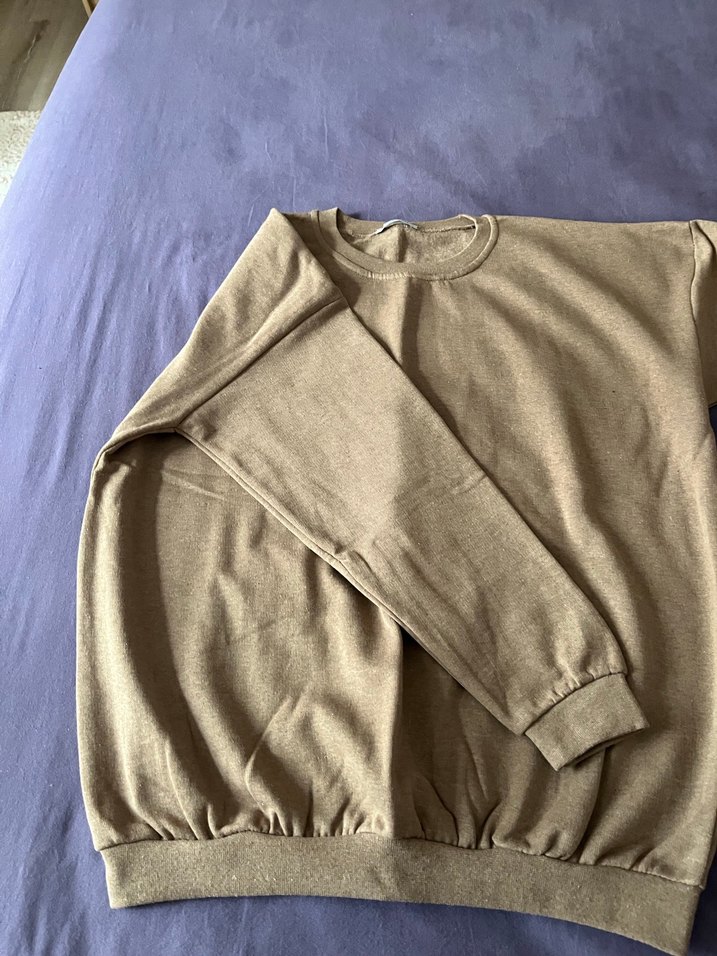 Bej Kadın Sweatshirt, Bisiklet Yaka, Salaş Kesim - Görsel 3