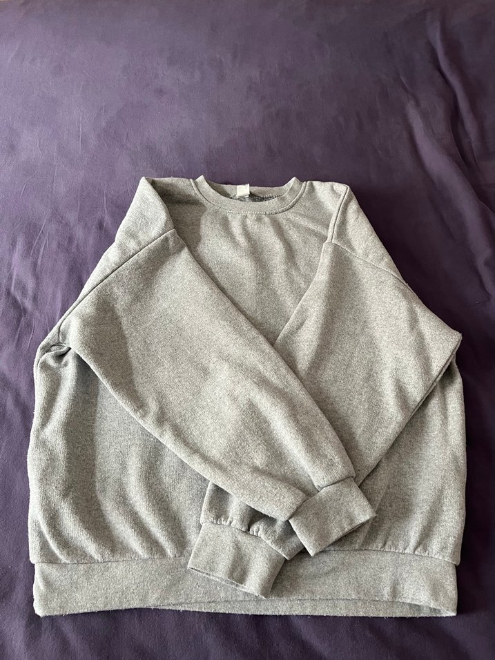 Gri Kadın Bisiklet Yaka Rahat Sweatshirt - Görsel 3