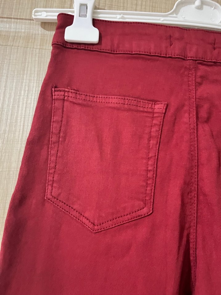 Bordo Kadın Midi kot Pantolon - Görsel 3