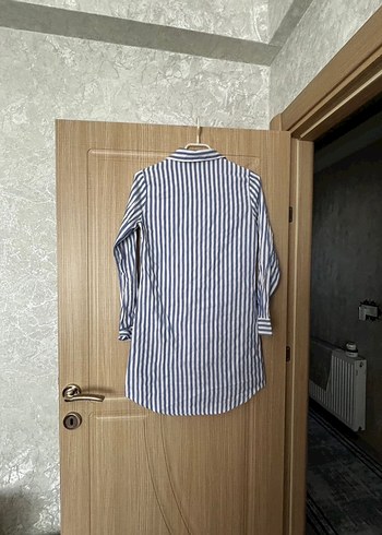 Diğer Çizgili Uzun Kollu Pamuklu Midi Gömlek