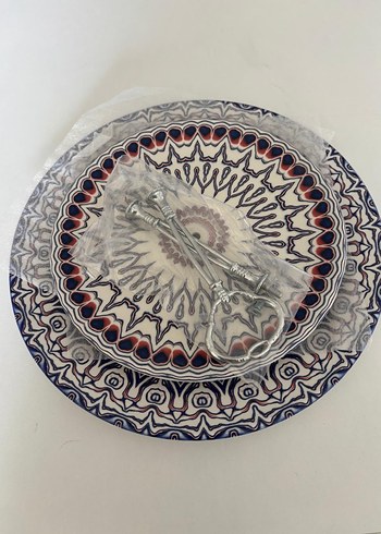 Beden Renkli Desenli İki Katlı Servis Tabağı
