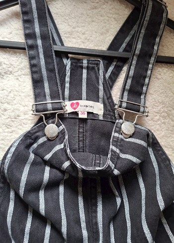 Çizgili Siyah Askılı Denim salopet - Görsel 6