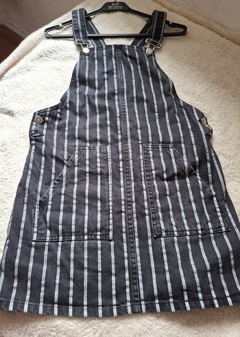 Çizgili Siyah Askılı Denim salopet - Görsel 5