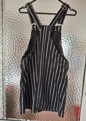 Çizgili Siyah Askılı Denim salopet - Görsel 3