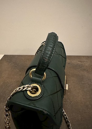 Matmazel Yeşil Deri Kareli Kadın Çanta - Görsel 4