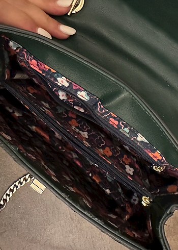 Matmazel Yeşil Deri Kareli Kadın Çanta - Görsel 2