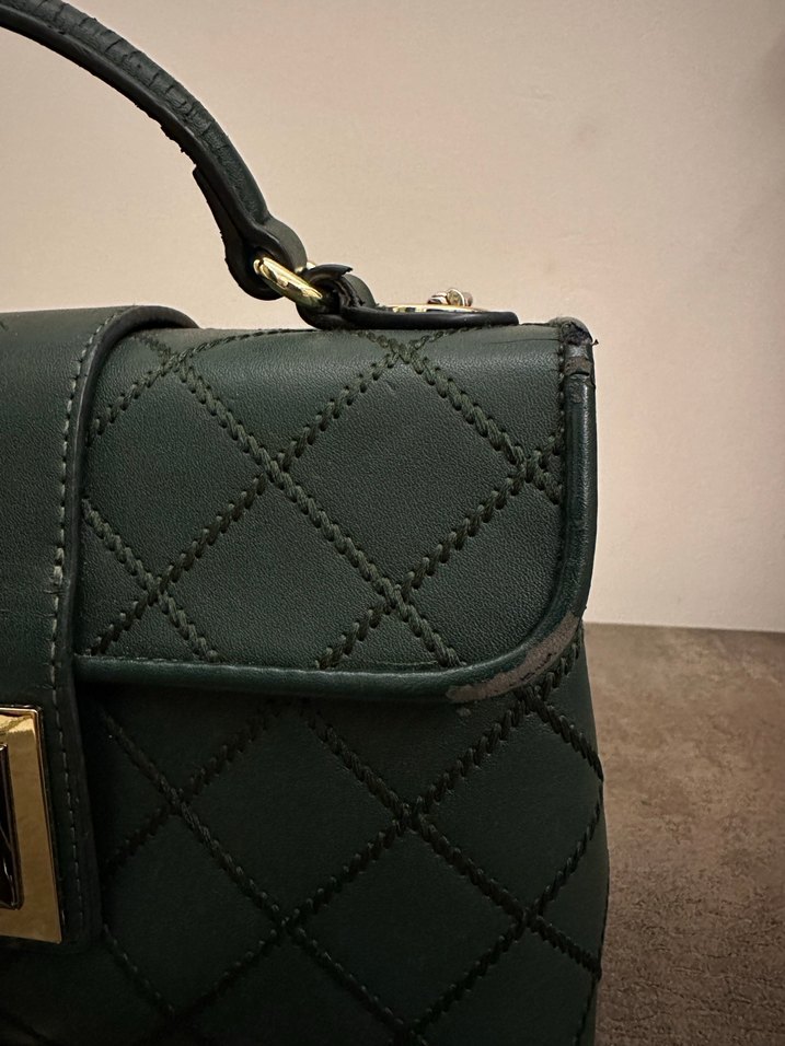 Matmazel Yeşil Deri Kareli Kadın Çanta - Görsel 3