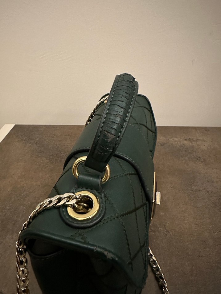 Matmazel Yeşil Deri Kareli Kadın Çanta - Görsel 4