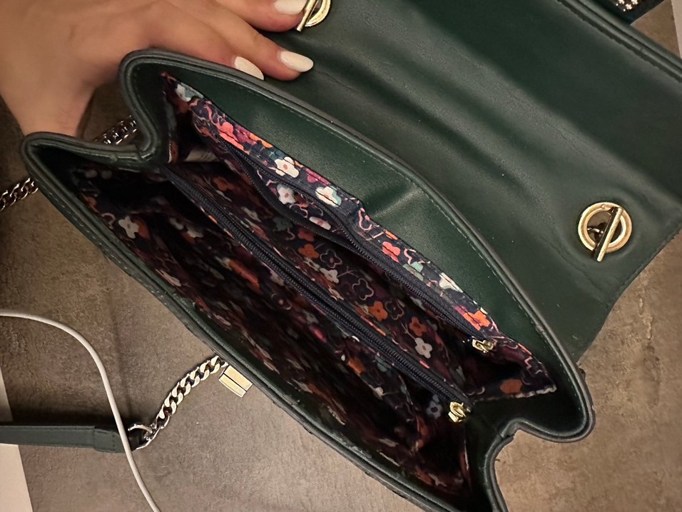 Matmazel Yeşil Deri Kareli Kadın Çanta - Görsel 2