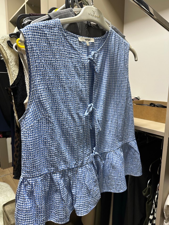 Mavi beyaz Renkli Salaş Fırfırlı Kadın bluz - Görsel 2