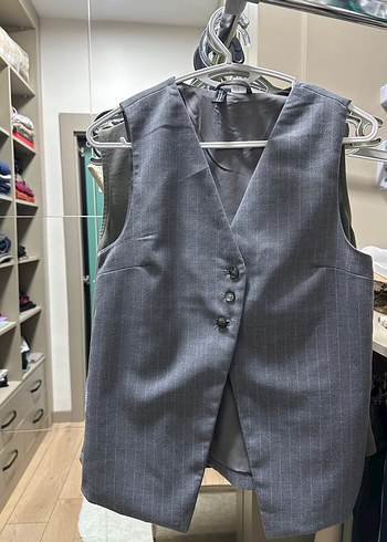 H&M Düğmeli Gri Midi Kadın Yelek - Görsel 2