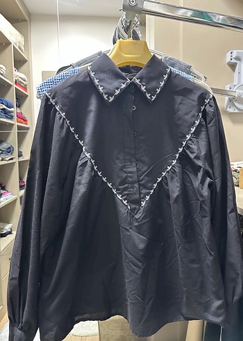 Nakışlı Siyah Oversize Uzun Kollu Gömlek - Görsel 2