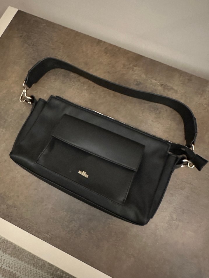 Elle Siyah Deri Fermuarlı Minimalist Kadın Çanta - Görsel 2